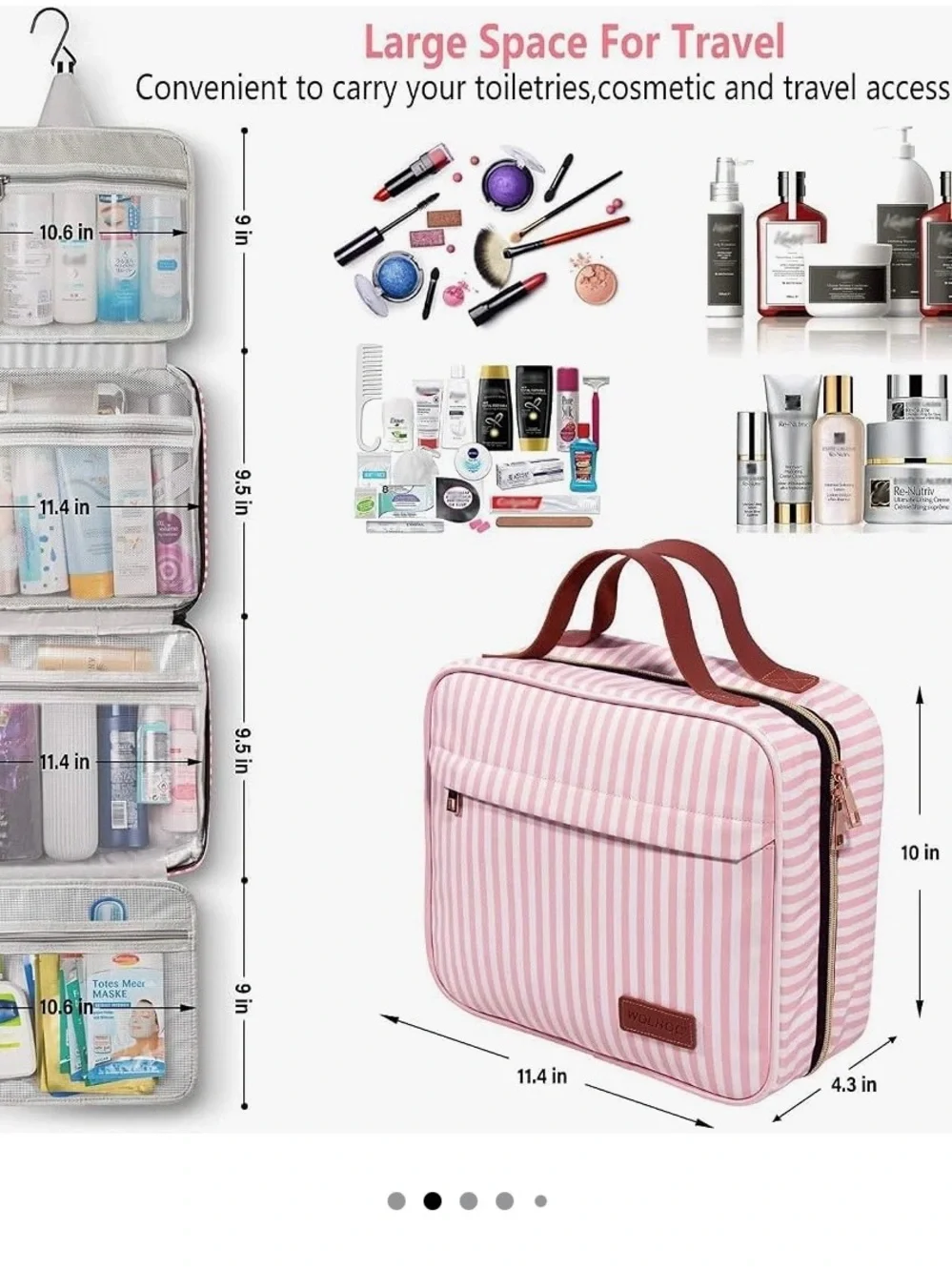 Hanging Travel Toiletry Bag with Hook, Gently Used